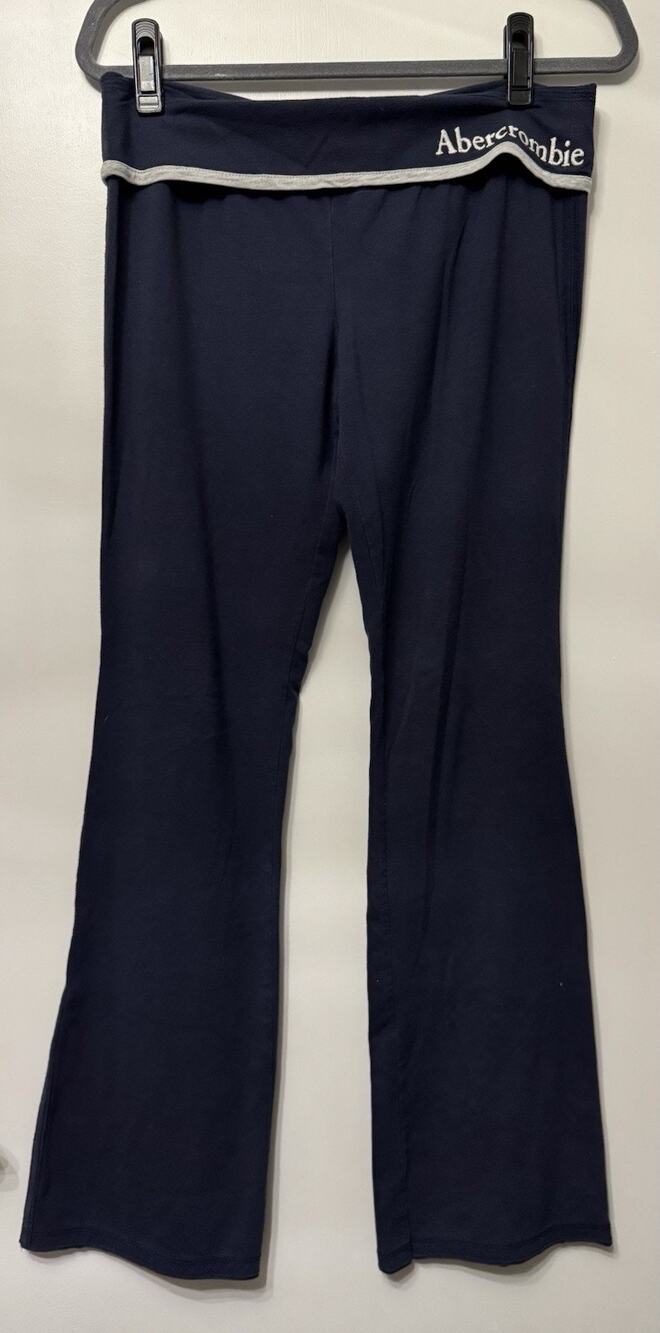Vtg Y2K Abercrombie and Fitch Women's M Blue Fold Over Yoga Pants Flare Logo